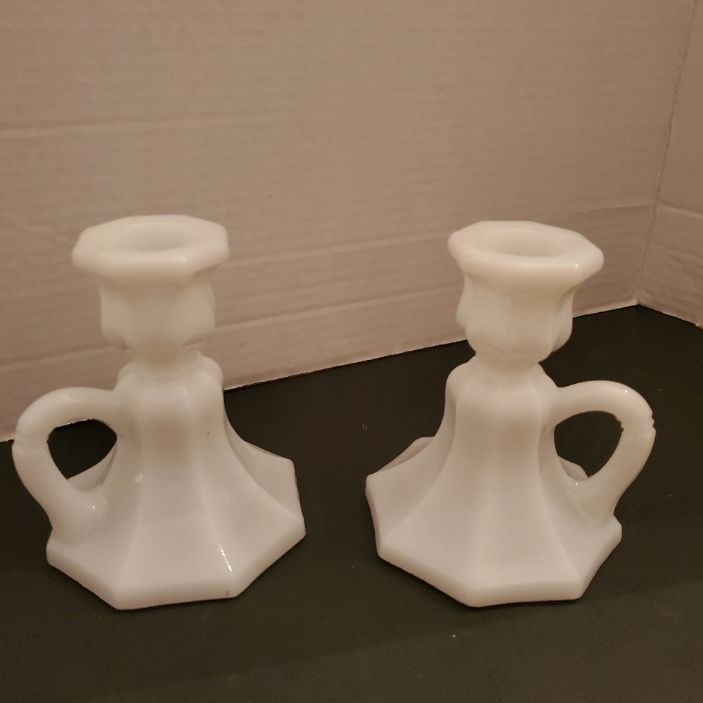 Vintage Milk Glass Candle Holders w/Handles